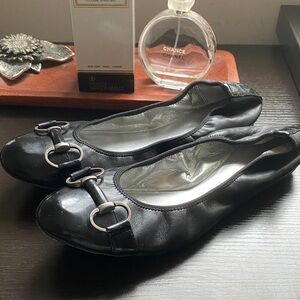 Black Women's Ballet Flats with Silver Hardware 9.5